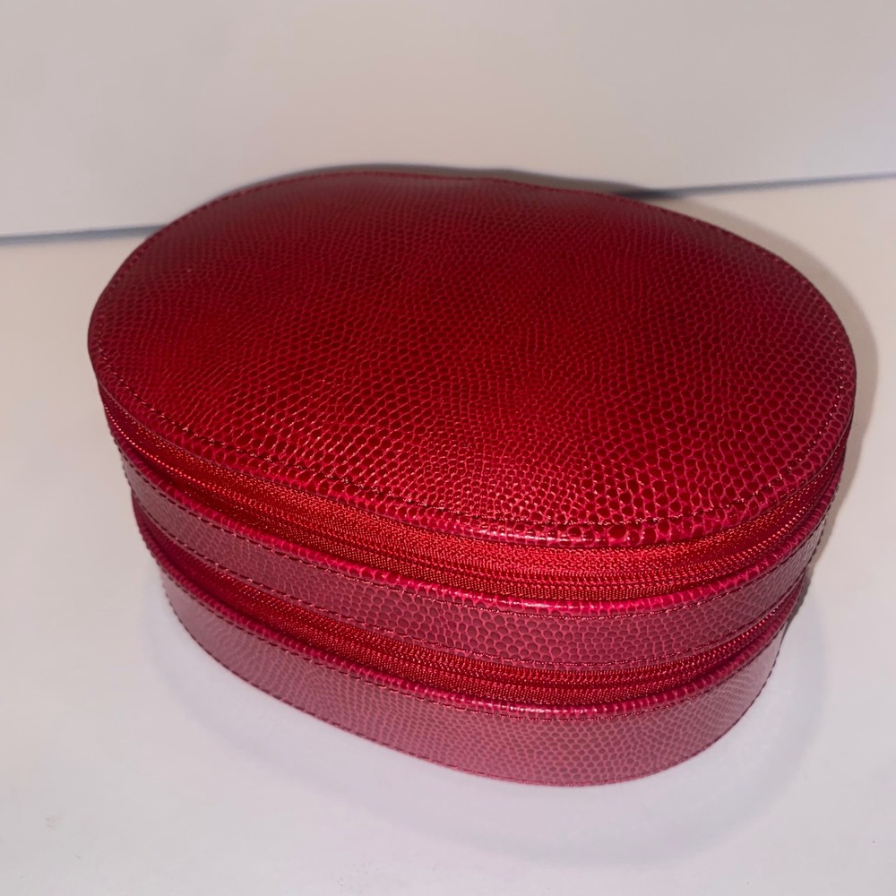 Bey-Berk Jewelry Travel Case Womens Small Red Excellent‎ Lizard Embossed Leather